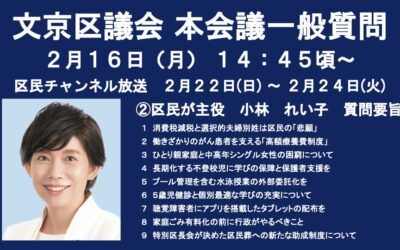 「小林れい子」代表質問のお知らせ
